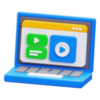 Online learning with a 3D blue laptop ideal for e learning platforms, educational blogs, and online course materials use png