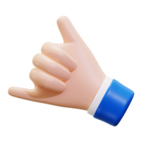 3d Shaka hand gesture in blue sleeve, making a call me sign. Ideal for communication, gestures, positivity, body language, and casual concepts png