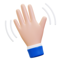 3d Waving hand gesture in a photo of a hand with a blue sleeve. Suitable for diverse greetings or communication concepts png