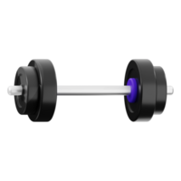 3d Barbell featuring sleek black design with vibrant purple rings, ideal for fitness, gym, health, and workout related concepts png