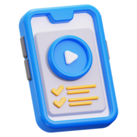 3d Online course icon with a blue phone, play button, and checkmarks. Perfect for e learning platforms, digital courses, and educational websites png