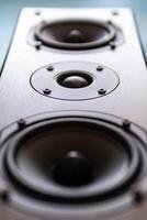 Sound equipment showcase high-quality speakers in studio environment close-up perspective audio innovation photo