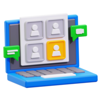 3d Online meeting icon. Suitable for virtual communication, work from home concepts, and technology websites png