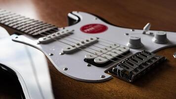 Rocking guitar display studio setup product creative space close-up view musical inspiration photo