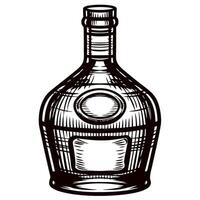 Hand drawn vintage glass bottle with blank labels, detailed sketch illustration isolated on white background vector