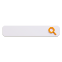 3d Search bar with a modern orange magnifying glass icon, perfect for websites, apps, presentations, and design projects needing a search function png
