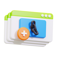 3d Seo backlink icon with a chain plus sign on a web browser, perfect for digital marketing, SEO, technology, and web design projects png