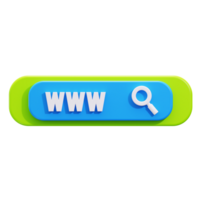 Web search concept in a 3D www button. Ideal for web design, online search engines, tech website banners, or digital marketing png