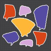 Sticker style speech bubbles with white border and textured shapes for fun dialog talk or colorful messaging vector