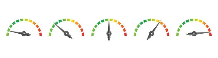 Speedometer Performance Rating Icons Set Colorful Gauge Meters Showing Level Indicators for Power, Speed, Load, or Efficiency process vector