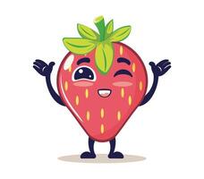 Cheerful Cartoon Strawberry Character with a Happy Expression and Friendly Pose vector