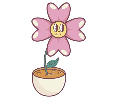 Cute Smiling Flower Cartoon in a Potted Plant Illustration