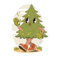 Animated Christmas Tree Character Walking Cheerfully With A Cute Expression vector