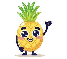 Smiling Cartoon Pineapple Character Waving Hello with Cheerful Expression vector