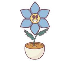 Happy Smiling Flower in a Pot with Vibrant Blue Petals Illustration vector