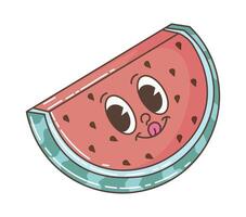 Happy Cartoon Watermelon Slice With Cute Expressive Face vector