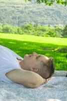 Enjoying a peaceful and relaxing day in nature during a bright and sunny day outdoors photo