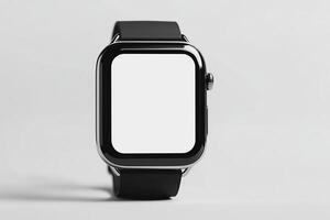 Sleek Smartwatch with Blank Screen and Black Band on White Background photo