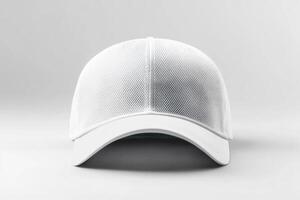 Frontal Studio Shot of a White Mesh Baseball Cap on a White Background photo