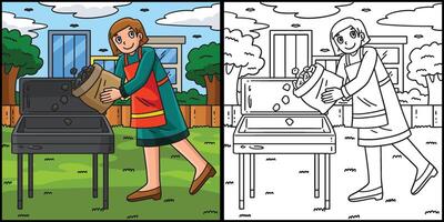 BBQ and Grilling Mom Pouring Coal Illustration vector