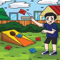 Cornhole Boy Practicing Colored Cartoon vector