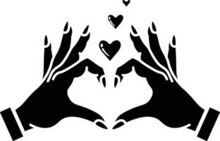 Lovely Hands Forming a Heart Shape with Floating Hearts icon solid style vector