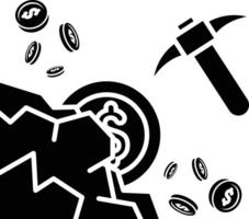 Mining for Digital Fortune icon solid style, A Visual Metaphor for Cryptocurrency Mining vector