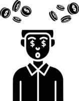 Man Obsessed with Money, A Whimsical Illustration icon solid style vector