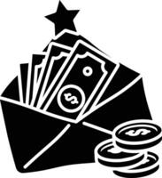 Financial Success icon solid style, An Envelope Filled with Cash and Coins, Symbolizing Wealth, Prosperity, and Achievement vector