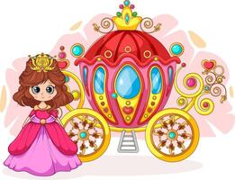 Cute princess and royal carriage. Illustration for kids vector