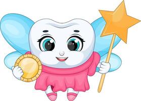 Tooth fairy with magic wand and coin vector