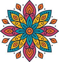 Colorful Mandala with Floral and Leaf Motifs in a Bold and Vibrant Style for Decorative Use vector