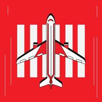 Red Jet Top View Illustration on Runway vector