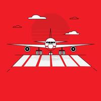 Front View Red Cartoon Jet Airplane on Runway vector