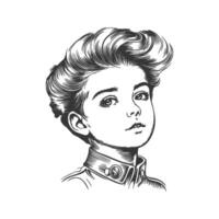 Young Boy With Stylish Hair Black And White Silhouette Illustration. Classic Portrait Of Youthful Elegance And Innocence. Isolated Illustration vector