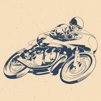Vintage motorcycle racer illustration in retro drawing style vector