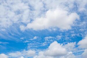 Sky with fluffy white clouds, airy atmosphere. Skyscape, background. photo