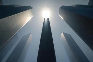 Skyscrapers reaching for the sky, minimalist scene, emphasis on form and geometry photo