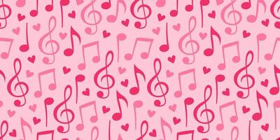Seamless pink pattern with musical notes, treble clefs, and hearts. Perfect for Valentine's Day, romantic designs, wedding invitations, or any project celebrating love and music in a cheerful style. vector