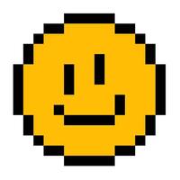 Yellow smile emoji. Pixel art illustration. Isolated on a white background. Vintage 8-bit texture. Computer graphic. Valentine's Day. Old style. 80s, and 90s game object design. vector