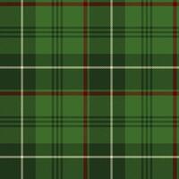 Wallace Christmas green tartan seamless pattern with red and white stripes. Traditional plaid design for cozy, rustic, and holiday backgrounds. Seasonal wrapping paper. Checkered Scottish textile. vector