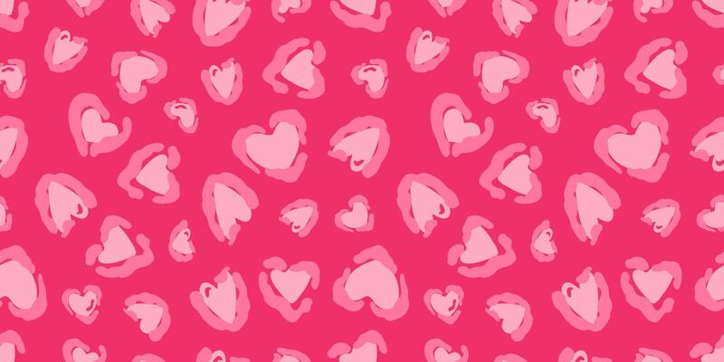 Seamless heart leopard print pattern in pink tones. Stylish and trendy design for background. Perfect for Valentine's Day, romantic designs, fashion, textiles, wallpapers, and creative projects.
