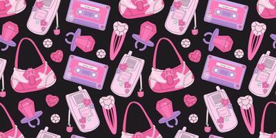 Retro accessories pattern in pink and black vector
