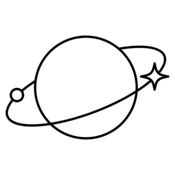 Futuristic planet with orbiting rings and glowing star accents. A cosmic, space-inspired minimal design with a celestial aesthetic. Perfect for sci-fi, astronomy, and Y2K retro-futurism projects. vector