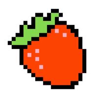 Red strawberry emoji. Pixel art icon. Isolated on white background. Vintage 8 bit texture. Minimalistic pixel graphics. Fruit symbol. Old style. 80s,90 game object design. vector