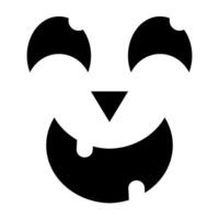 Cute Halloween pumpkin face in black and white with rounded shapes, smiling mouth, and triangle nose. Ideal for festive prints, stickers, stencils, crafts, or spooky holiday decorations. vector