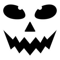Scary Halloween pumpkin face with sharp jagged mouth, angry eyes, and triangle nose in bold black on white. Perfect for spooky decorations, stickers, stencils, and festive party materials. vector