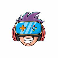 gamer head mascot, Virtual Reality games, cool and fun vector