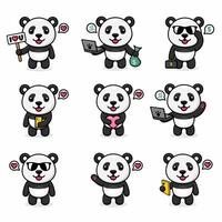 nine sets of colored cartoon pandas, with various styles, cute, fun, and kawaii vector
