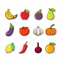 twelve sets of colored fruits and spices you can use for children's books vector